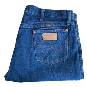 Vintage Wrangler signature brown patch dark wash Jean
